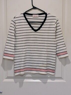 EUC 90s Classique Collections XL Black White and Pink Striped Acrylic Sweater